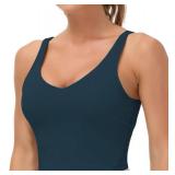 Womens Longline Sports Bra Wirefree Padded Medium Support Yoga Bras Gym Running Workout Tank Tops(Dark Blue Green, X-Large)
