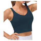 Womens Longline Sports Bra Wirefree Padded Medium Support Yoga Bras Gym Running Workout Tank Tops(Dark Blue Green, X-Large)