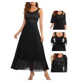 BeryLove Women Formal Wedding Guest Sequin Glitter Mother of The Bride Dress Evening Cocktail Prom Party Two Piece Dresses 7079 Black M