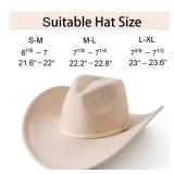 Lanzom Women Men Retro Felt Wide Brim Western Cowboy Cowgirl Hat Dress Up Hat with Wind Lanyard (Beige,Medium-Large)