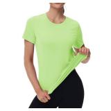 MAGCOMSEN Tennis Shirts for Women Dry Fit Tshirts Short Sleeve Rash Guard Uv Shirts for Women Sun Protection Running Tops Light Green,L