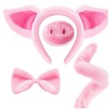 Spooktacular Creations Pink Pig Costume Accessories Set, Animal Costume Accessories Set with Pig Nose, Tail, Ears Headband and Bowtie for Halloween Party, Farm Theme Dress Up, Classroom Role Play