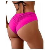 Eomenie Sexy Bikini Bottom for Women Ruched Swim Bottom Cheeky Swimsuit Mid Waisted Tankini Bottoms Only Hot Pink, Medium