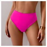 Eomenie Sexy Bikini Bottom for Women Ruched Swim Bottom Cheeky Swimsuit Mid Waisted Tankini Bottoms Only Hot Pink, Medium