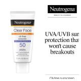 Neutrogena Clear Face Sunscreen Lotion for Acne-Prone Skin, Broad Spectrum SPF 50 Facial Sunscreen for Oily Skin, Oil-, Fragrance- & Oxybenzone-Free Water Resistant Sunscreen, 3 fl. oz