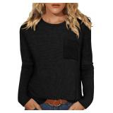 WIHOLL Long Sleeve Shirts for Women Dressy Casual Tops for Seniors Fall Fashion 2025 Going Out Business Work Blouses Teacher Outfits Womens Sweaters Black 2XL