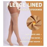 MERYLURE Warm Thick Thigh High Socks, Fleece Lined Stay Up Lace Top Stockings, Winter Tall Long Women Boots Leg Warmers (ONE SIZE)