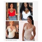 FeelinGirl Black Bodysuits for Women Tummy Control Thong Shape Wear Body Suit Sexy V Neck Body Suit Corset Top, XL