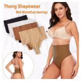Werena Tummy Control Thong Shapewear for Women Seamless Shaping Thong Panties Body Shaper Underwear(01# Brown-mid Waisted(has Boning),Small)
