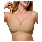 As Fairy Womens Seamless Wireless Comfort Bra with Soft Support No Underwire Push Up T-Shirt Bra Dark Skin 34B