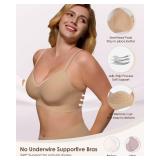 As Fairy Womens Seamless Wireless Comfort Bra with Soft Support No Underwire Push Up T-Shirt Bra Dark Skin 34B