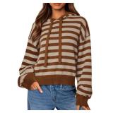 PRETTYGARDEN Hoodies for Women Fall Fashion 2025 Striped Pullover Sweaters Casual Long Sleeve Tops Winter Clothing (Striped Apricot Coffee,Medium)