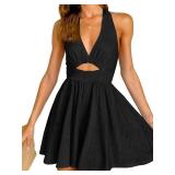Inorin Womens Summer Sleeveless Halter V Neck Backless Cut Out Sexy Casual Party Swing Flared Mini Dress Black Size- Small