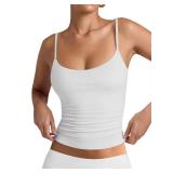 PINKMSTYLE Womens Double Lined Spaghetti Strap Tank Top Scoop Neck Sleeveless Basic Cami Shirts White Large