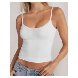 PINKMSTYLE Womens Double Lined Spaghetti Strap Tank Top Scoop Neck Sleeveless Basic Cami Shirts White Large