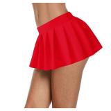 Afibi Women Sexy Stretchy Elastic Waist Pleated Ruffle Mini Skirt for Schoolgirl Outfits (Small, Red)