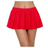 Afibi Women Sexy Stretchy Elastic Waist Pleated Ruffle Mini Skirt for Schoolgirl Outfits (Small, Red)