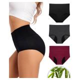 EcoPeriod Bamboo Period Underwear for Women Heavy Flow High Waist Postpartum Underwear Menstrual Leakproof Period Panties 3 Pack(Black + DeepGray + WineRed,L)