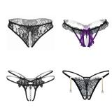 Jelove Women Sexy Panties Floral Lace Briefs Thongs Underwear Pack of 4 (Black, XL)