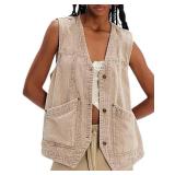 Agoeast Womens Oversized Corduroy Vest Button Down Casual Outwear Waistcoat Sleeveless Jacket with Pockets(0259-Khaki-M)