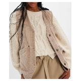 Agoeast Womens Oversized Corduroy Vest Button Down Casual Outwear Waistcoat Sleeveless Jacket with Pockets(0259-Khaki-M)