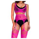 EHSUYAB Rave Outfits For Women, Fishnet Bodysuit Glow Party Club, Dancer Stockings Fishnets Lingerie Sheer Jumpsuit Festival Neon Pink (NO TAG APPEARS S/M)