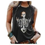 BRUBOBO Womens Funny Skull Graphic Tank Tops Summer High Neck Sleeveless Workout Tee Shirts (Medium,Black)