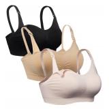 iloveSIA Nursing Bras for Breastfeeding, Seamless Supportive Padded Bra for Pregnancy, Comfy Women Sleep Bralette for Mom Maternity Postpartum Full Coverage Black Nude Pink Size L