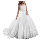 Princess Lilac Long Girls Pageant Dresses Kids Prom Puffy Tulle Ball Gown (White, 4)