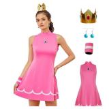PAINEOMN Princess Cosplay Costume Women Princess Tennis Dress with Crown Earrings Adult Halloween Suit M