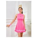PAINEOMN Princess Cosplay Costume Women Princess Tennis Dress with Crown Earrings Adult Halloween Suit M