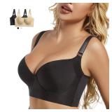 Reairtal Support Deep Cup Bra Full Back Coverage Sculpting Bra Smoothing Push Up Bra Black 42C