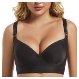 Reairtal Support Deep Cup Bra Full Back Coverage Sculpting Bra Smoothing Push Up Bra Black 42C