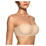 OEAK Womens Strapless Bras Push Up Bandeau Bra Non Slip Wireless Supportive Padded Bras Seamless Comfortable Tube Bra Beige M