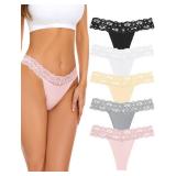voenxe Seamless Lace Thongs for Women No Show Thong Underwear,Lady Breathable Comfort Panty Soft Laser Cut Undie,Tanga,5-Pack Basic, S