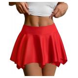 Avidlove Women Mini Skirt Flowy Pleated Skirt Casual Ruffles Beach Short Skirt Red Medium
