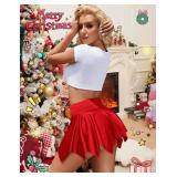 Avidlove Women Mini Skirt Flowy Pleated Skirt Casual Ruffles Beach Short Skirt Red Medium