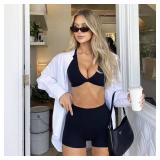 QGGQDD Workout Biker Shorts for Women - 3\"/5\"/8\" High Waisted Tummy Control Spandex Booty Shorts for Gym Yoga Volleyball Black,  L/XL