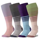 Azalencro Wide Calf Compression Socks for Women&Men Plus Size,20-30mmhg Knee High Compression Stocking Socks for Pregnant,Nurses,Travel(L)