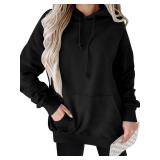 ANRABESS Women Hoodies Long Sleeve Loose Fit Fleece Hooded Sweatshirts Drawstring Pullover Top With Pockets 2025 Fall Outfits Black Medium