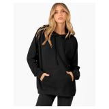 ANRABESS Women Hoodies Long Sleeve Loose Fit Fleece Hooded Sweatshirts Drawstring Pullover Top With Pockets 2025 Fall Outfits Black Medium