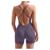MOOSLOVER Women Strappy Backless Jumpsuits Tummy Control Bodycon Yoga Romper One Piece Workout Jumpsuit Shorts(M,#1 Purple)