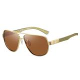 DUCO Aviator Sunglasses For Men Polarized Sunglasses Men UV Protection Carbon Fiber Temple Mens Sun glasses For Driving 3051 (Gold Frame Brown Lens)