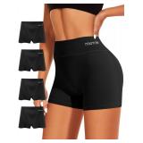 MIOTAN Boy Shorts Cotton Underwear for Women Pack Tummy Control High Waisted Panties Boxer Briefs Yoga Shorts(Black,XL)