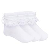 Pistha 3 Pairs Girls Ruffle Socks White Ruffled Lace Socks for Girls Toddler Frilly Dress(Aged 5-7 years)