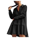 Fisoew Womens Oversized Sweatshirt Dress Long Sleeve V Neck Patchwork Casual Pullover Tops Loose Fit Mini Dresses Black, Medium