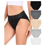 RHYFF Womens Underwear Cotton Bikini Panties High Cut Lace Panty Stretch Soft Hipster Underpants Breathable Ladies S