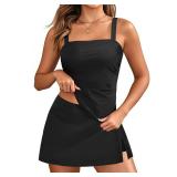 Talisea Womens Two Piece Tankini Bathing Suits with Skirt Tummy Control Swimsuits Ladies Swimwear Black L