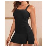 Talisea Womens Two Piece Tankini Bathing Suits with Skirt Tummy Control Swimsuits Ladies Swimwear Black L