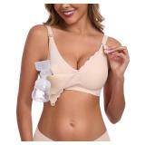 Vinfact Hands Free Pumping Bra Seamless Nursing Pump Bras Comfort Maternity Pumping Bras with Padding, Wireless Beige Size- 2X